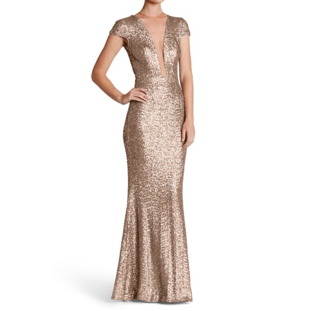 Dress The Population Michelle Cap Sleeve Sequin Long Gown Size XS